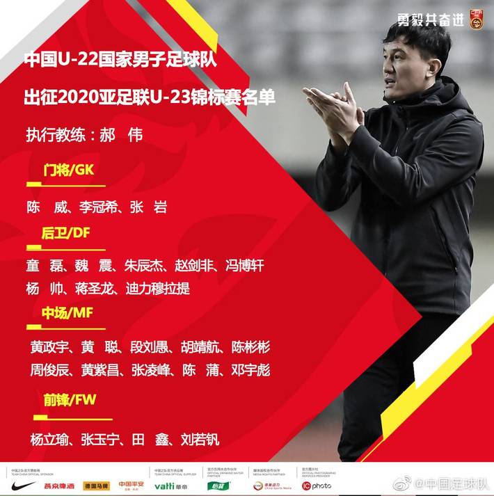 国奥大名单出炉:张玉宁、杨立瑜领衔