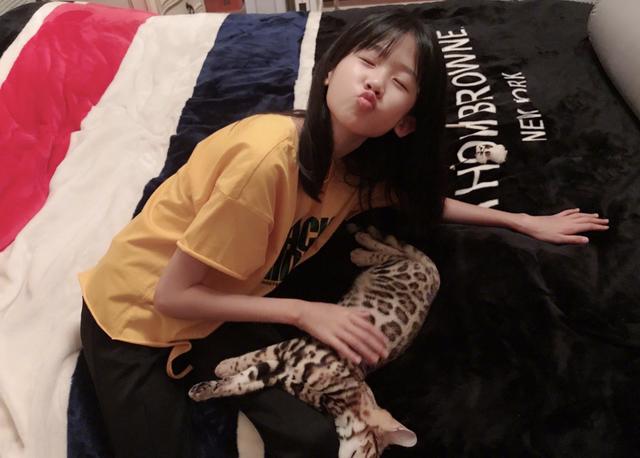 陆毅晒女儿甜美近照，贝儿收养豹纹宠物猫，开心到表情失控