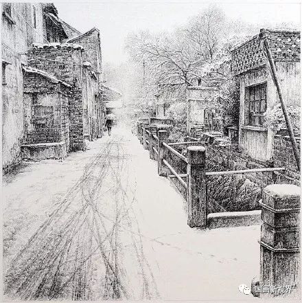起,在画里,在画外,听一场飘雪…… 飘雪 徐亚华的钢笔画 况晗的铅笔画