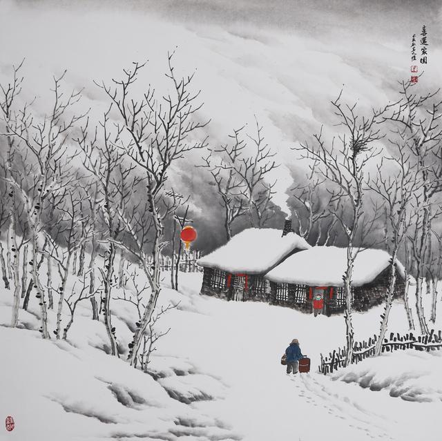 吴大恺 东北雪景山水画