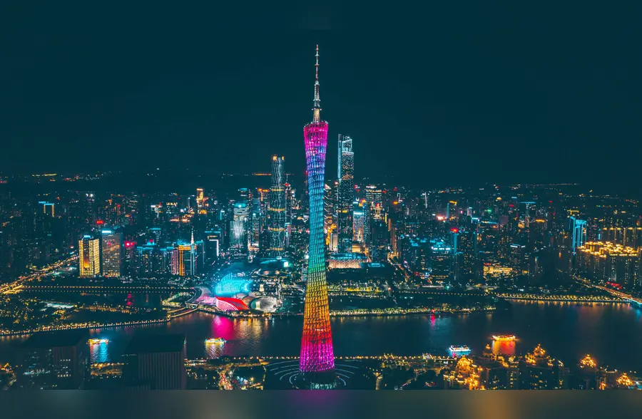 世界一线大城市—广州的夜景车流