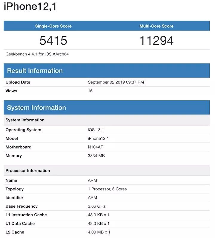 疑似苹果a13处理器现身geekbench