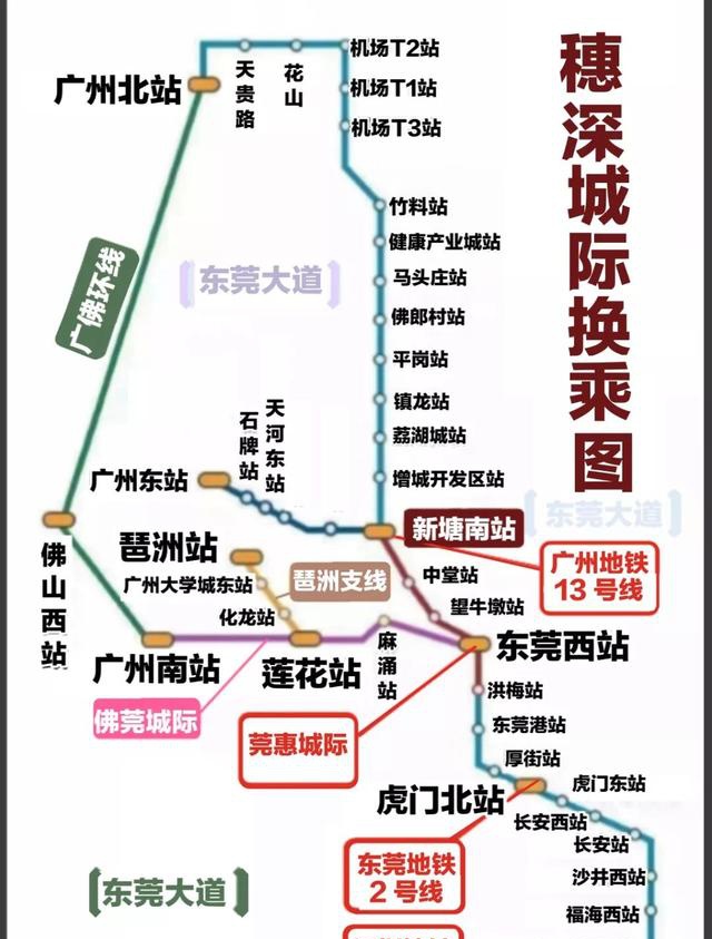 广州地铁线路图,新塘站可换乘13号线(点击看大图)