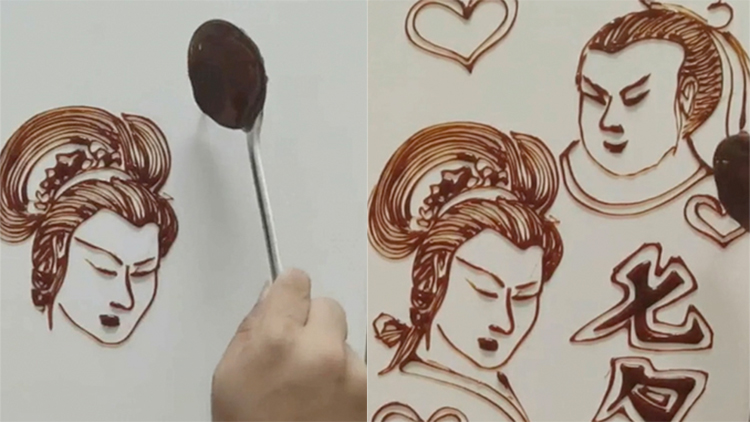 民间艺人做糖画版“牛郎织女” 网友:真正的甜蜜