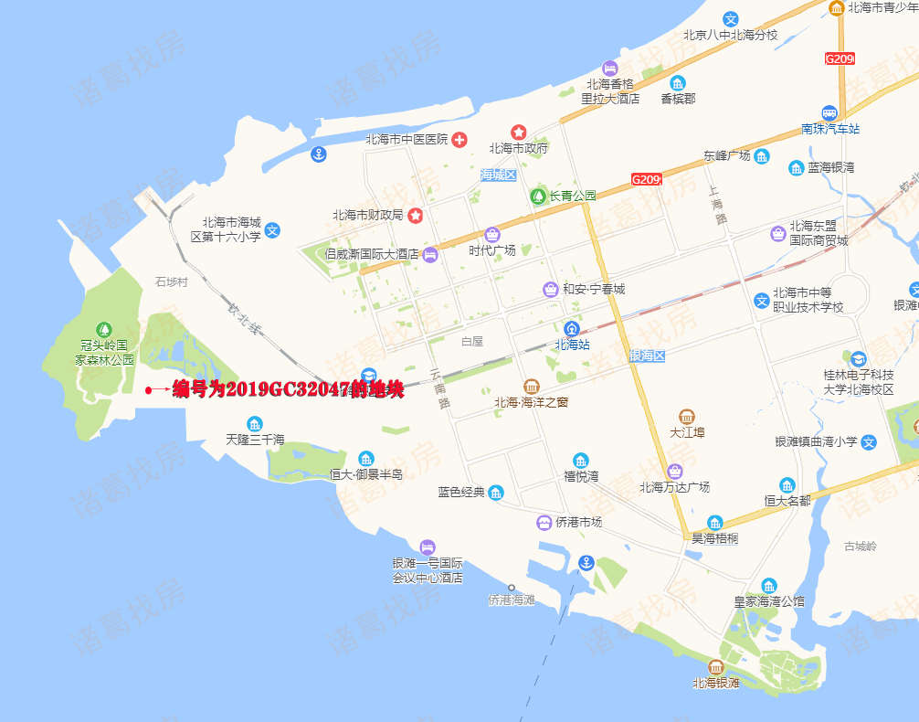 该出让的地块位于北海市海景大道北侧,冠头岭以东,即北海银滩西区,且