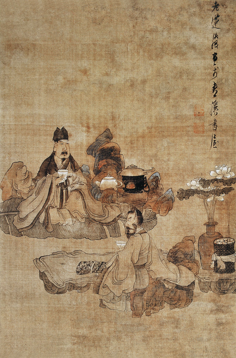 明 陈洪绶 品茶图 53x75cm 约1645 朵云轩藏