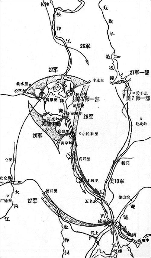 【长津湖战役,志愿军第9兵团将美陆战1师包围在长津湖】 在败退的"联