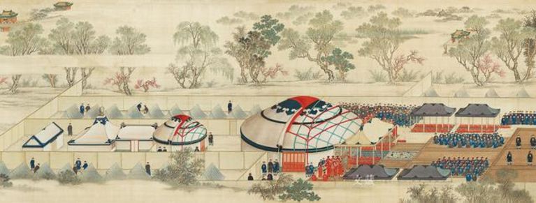 清 张廷彦、周鲲合绘 苑西凯宴图卷 绢本设色 私人收藏