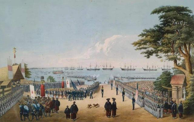 果然,到了1853年6月,美国东印度洋舰队司令佩里准将率领四艘战舰来到