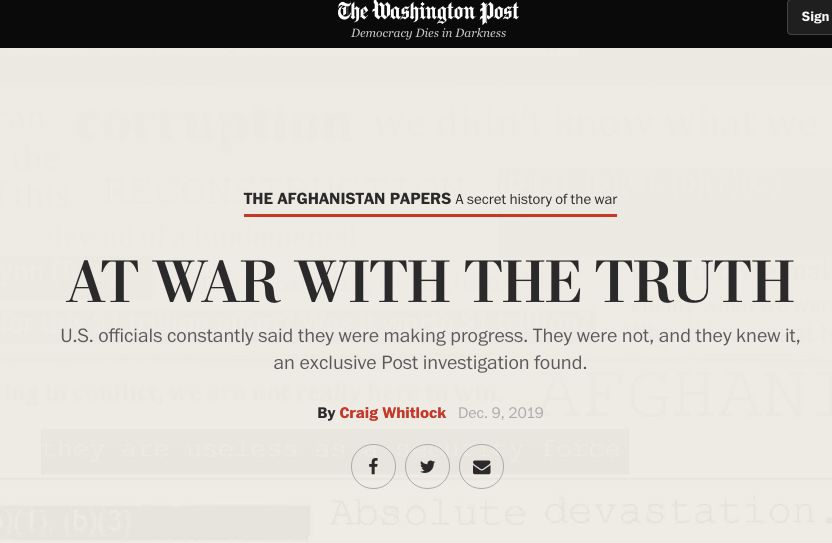 阿富汗战争机密文件曝光 18年来美国民众被蒙在鼓里