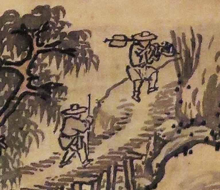 明宋旭《烟寺晚钟图》中的樵夫