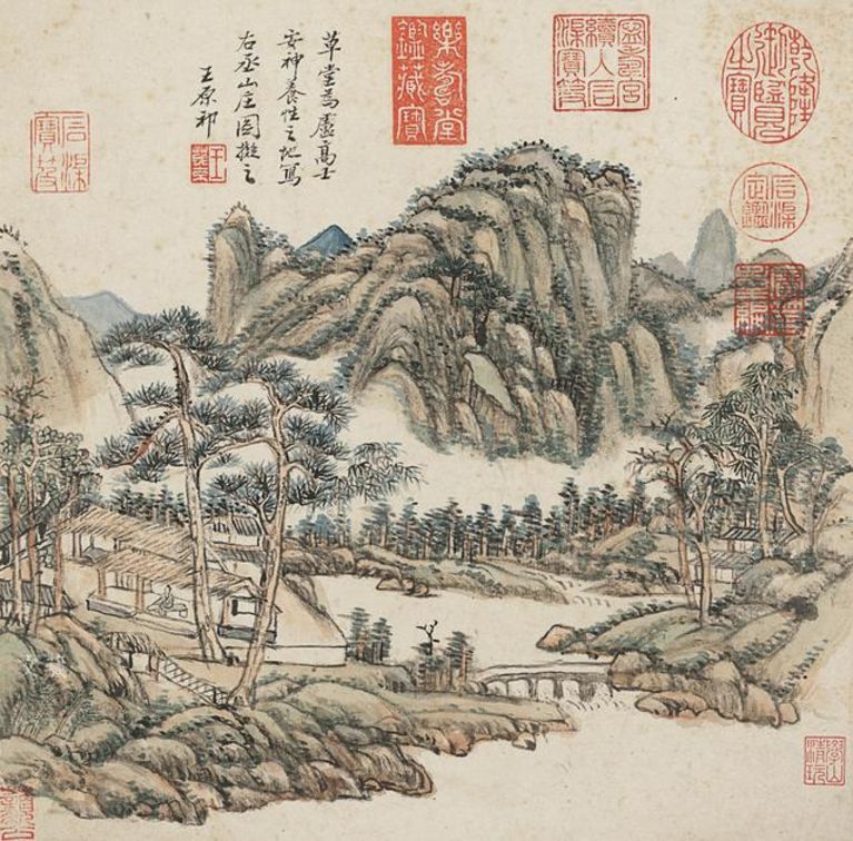 清 王原祁 卢鸿草堂十志图册之“草堂” 纸本设色 共十开 故宫博物院藏