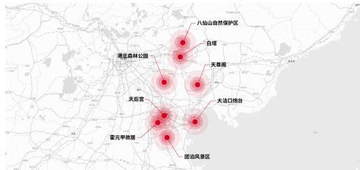 4月天津市区和近郊景点曹操出行专车抵达热力图