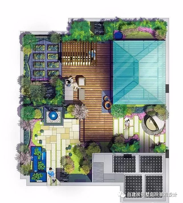 16个庭院景观规划设计彩平方案图——豪宅自建房别墅农村乡村庭院子