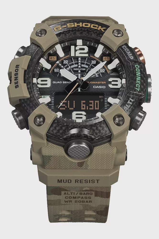 g-shock联乘英国陆军打造mudmaster别注腕表,搭载双led照明,蓝牙连接