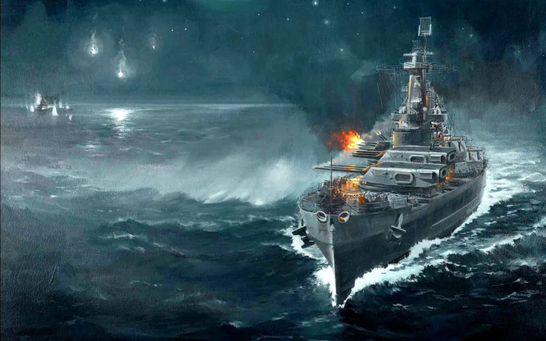 美国海军华盛顿号战列舰,9轮齐射放翻雾岛号.