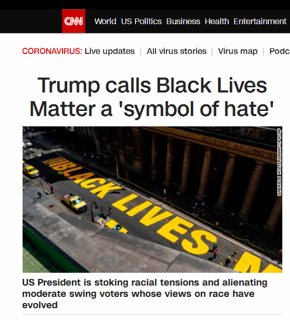 特朗普发推炮轰“黑人的命也是命”：“仇恨象征”
