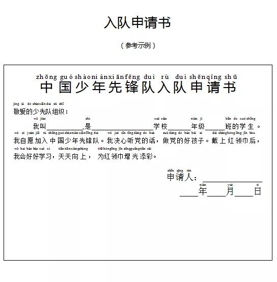 温馨提醒:适龄儿童在下周一(5月25日)正式提交《入队申请书》,中队