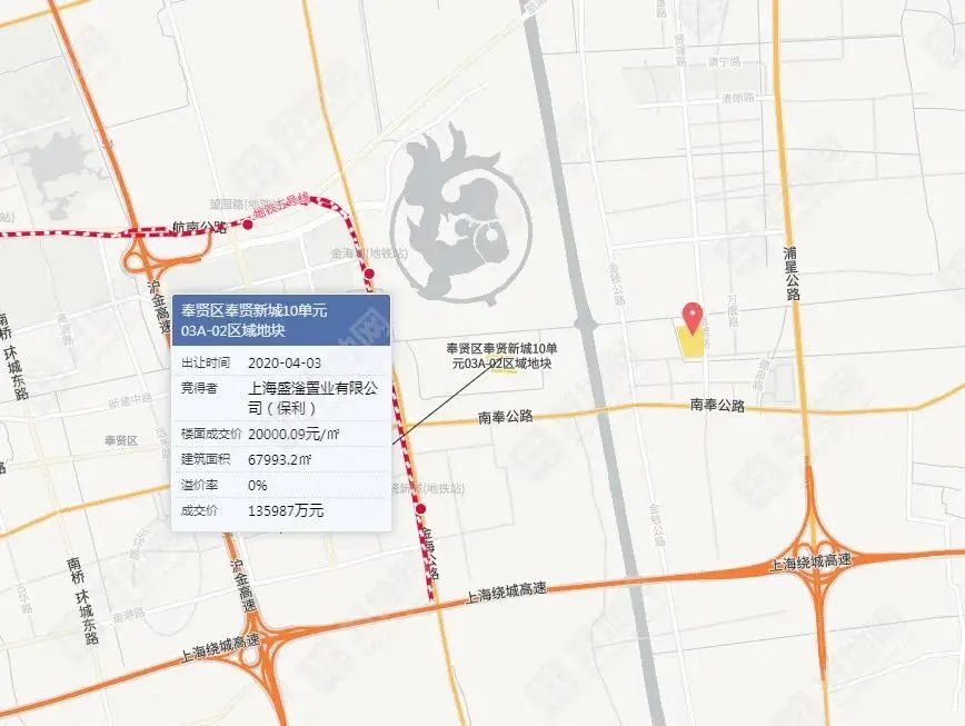4月,保利以底价135987万元竞得地块西侧奉贤新城10单元03a-02区域宅地