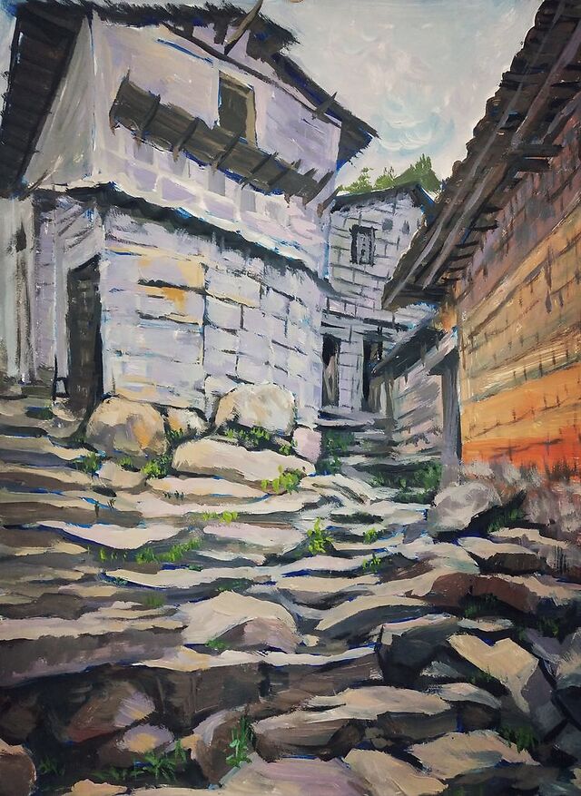 《江西吉安燥石山古村落》4 水粉45x65cm 姚晓元