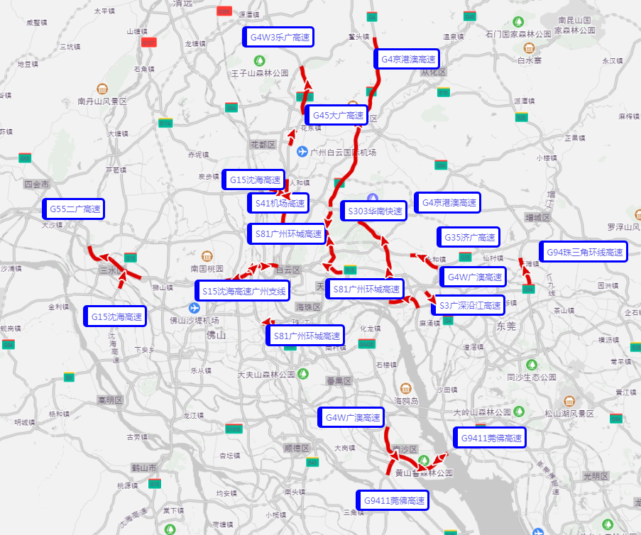 1月24日至1月30日,g0425广澳高速广州段(横沥立交-坦尾桥),白天拥堵