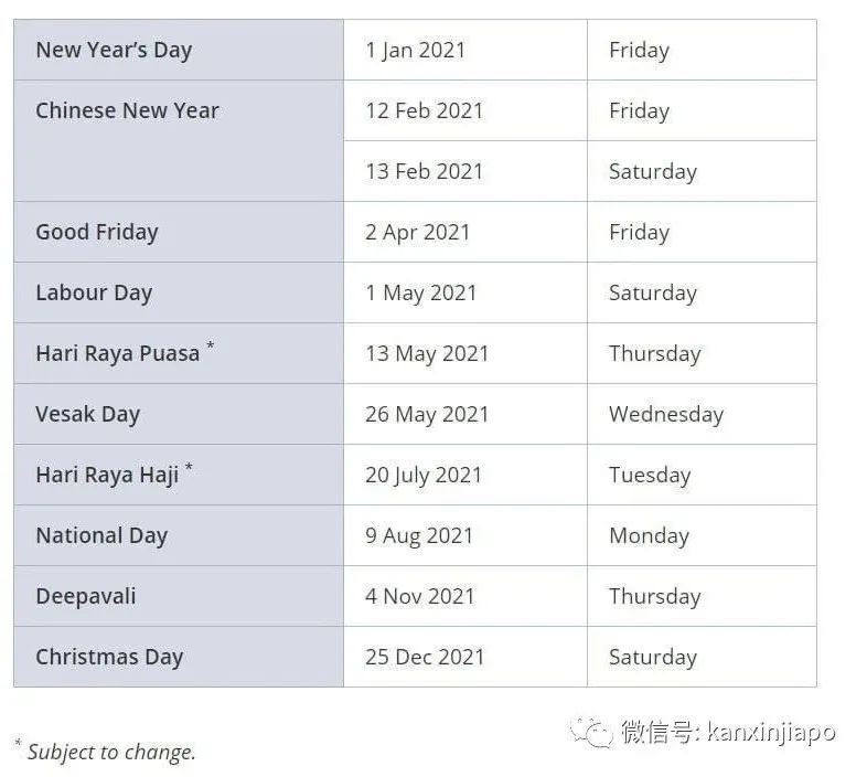 新加坡2021年公共假期全览共有4个长周末