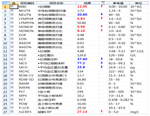 占8%,未见异型淋巴细胞;红细胞形态大致正常;血小板分布无明显增减