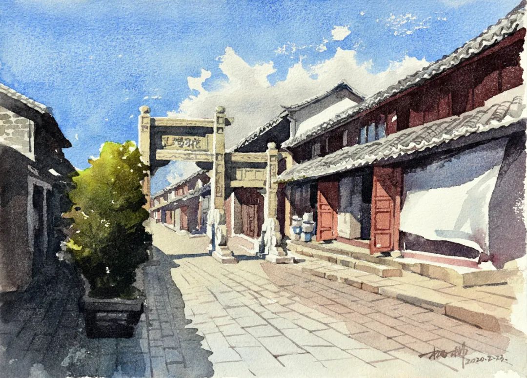 水彩画《大理巍山老街no.1》26cmx36cm