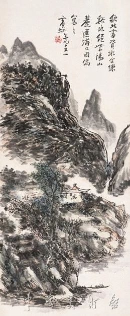 《紫阳山麓》中国画 1954年 75.1×31cm 中国美术馆藏 黄宾虹