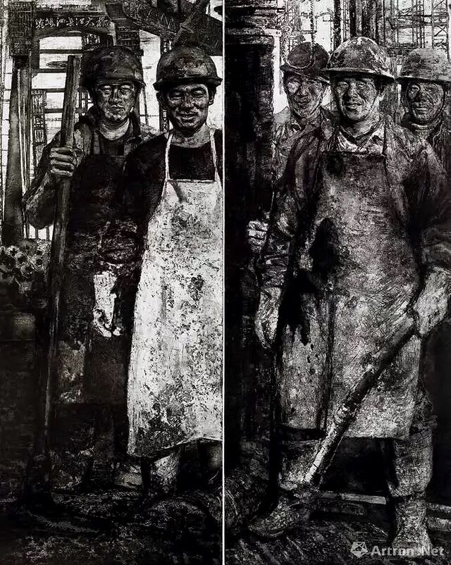 张峻明《新中国钢铁工业的奠基者-老英雄"孟泰"》布面油画 295×500cm