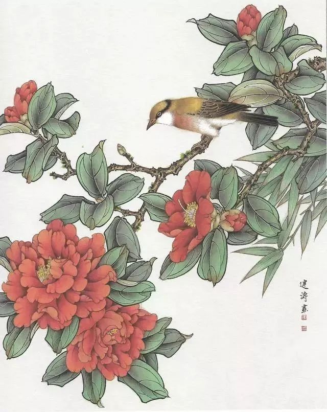 书画鉴赏丨工笔画茶花画法及茶花白描画谱