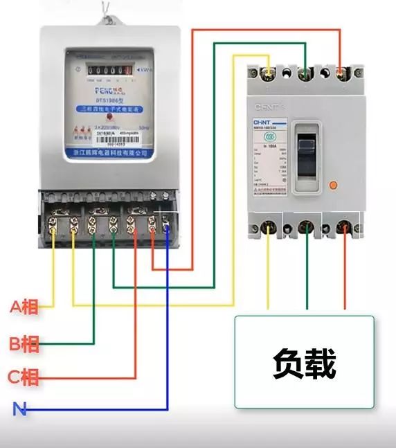 三相三线式 图7 若负载电流超过电度表量程,须用电流互感器将电流变