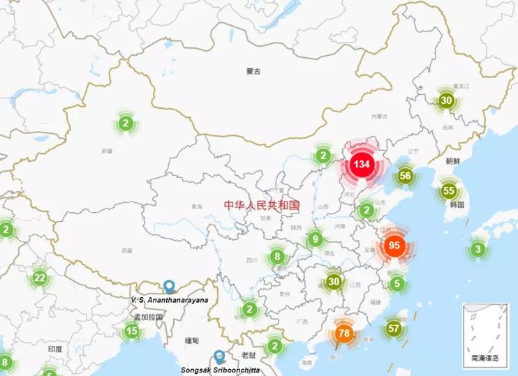 图| 中国认知图谱相关领域学者分布地图(来源:报告《人工智能之认知