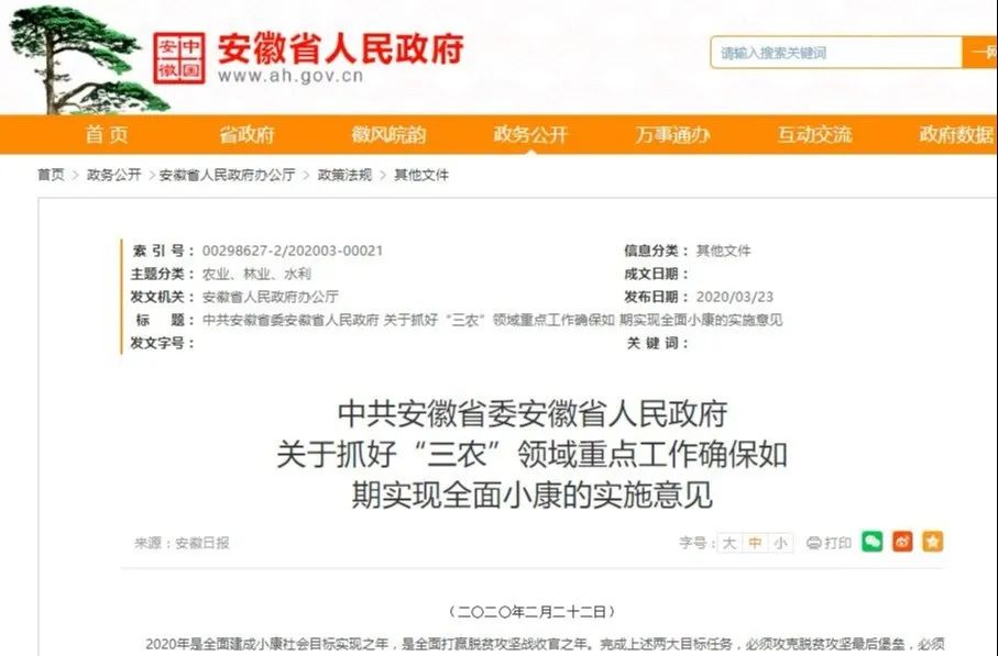 干货满满!安徽省委一号文件与您有关哦(最新发布)