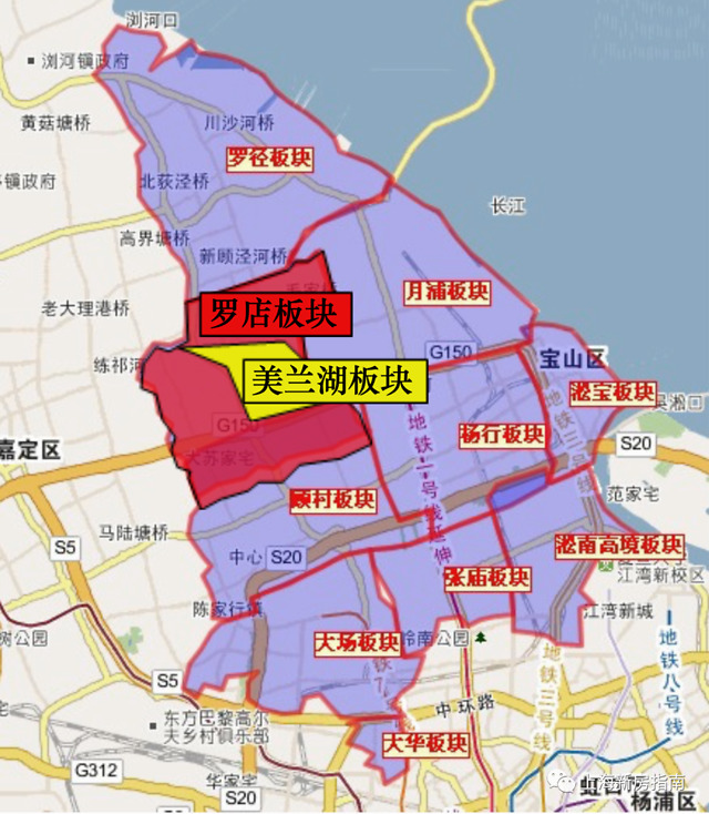 美兰湖板块是罗店新镇的核心开发区域,位于宝山区西北部,距离市中心28