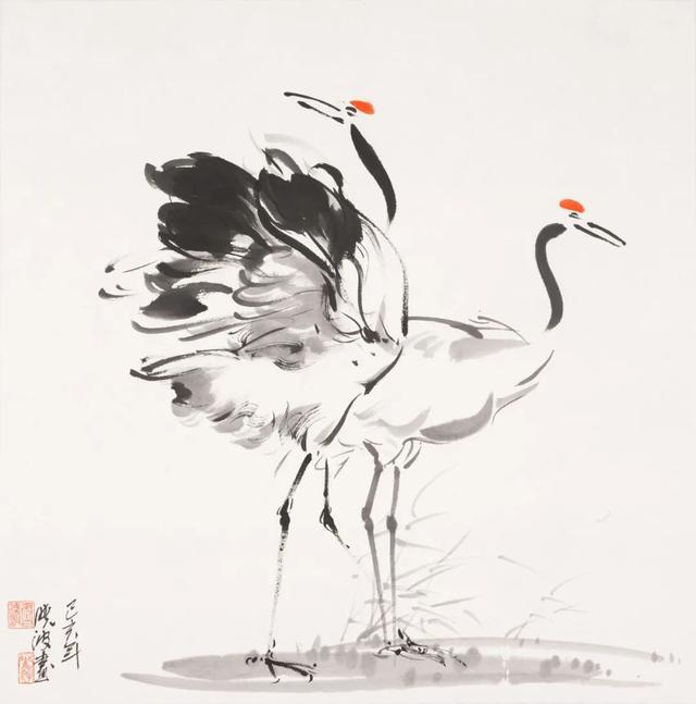 《鹤 立》 纸本水墨 69x69cm 2019年