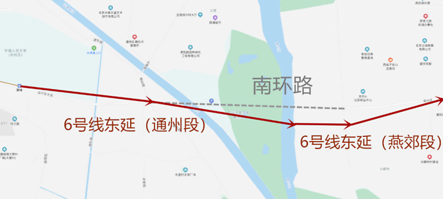 通州段的路线图,基本上是延运河东大街继续向东延伸 !