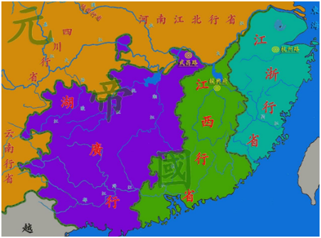 元代江西行省 元朝效仿南宋的地方制度,在江西行省内设置 龙兴