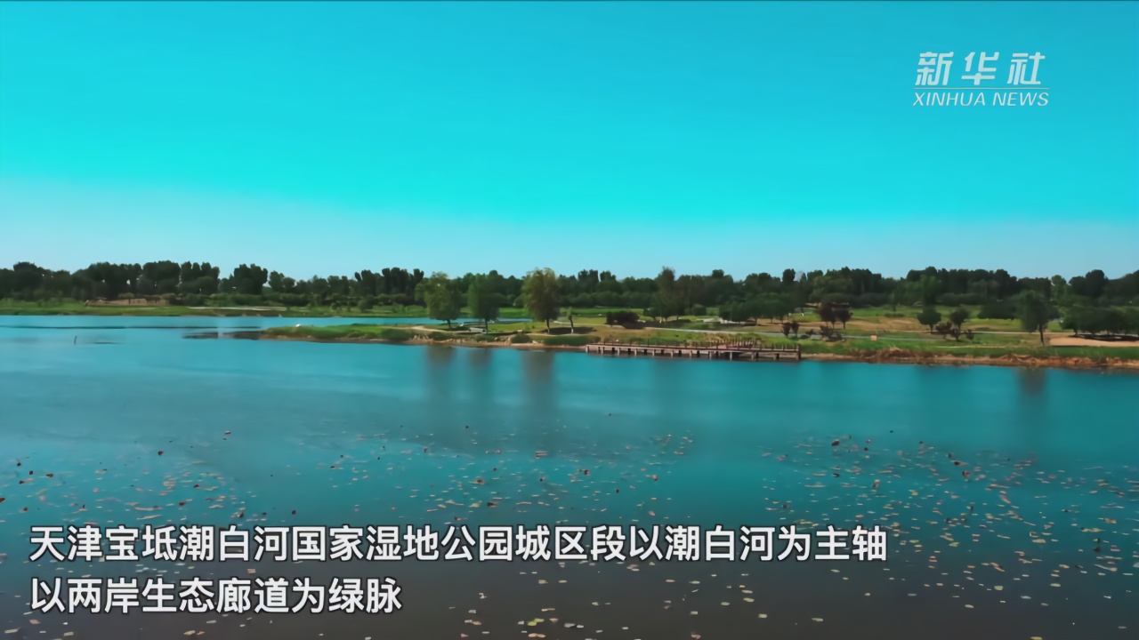 航拍天津宝坻潮白河国家湿地公园