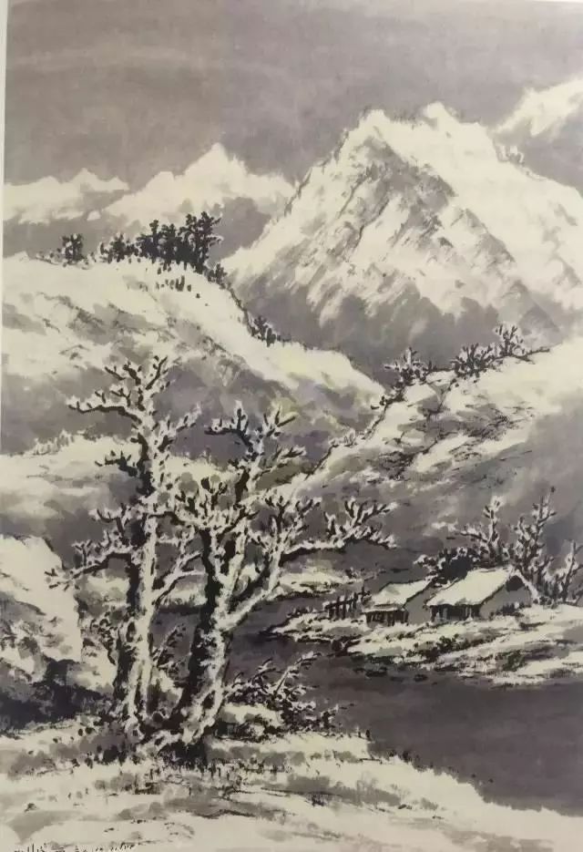 山水名家黄君璧教你画雪景,雨景