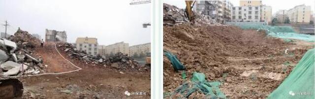 二,郾城区泰山路与淞江路交叉口五里庙拆迁工地现场脏乱差,建筑垃圾