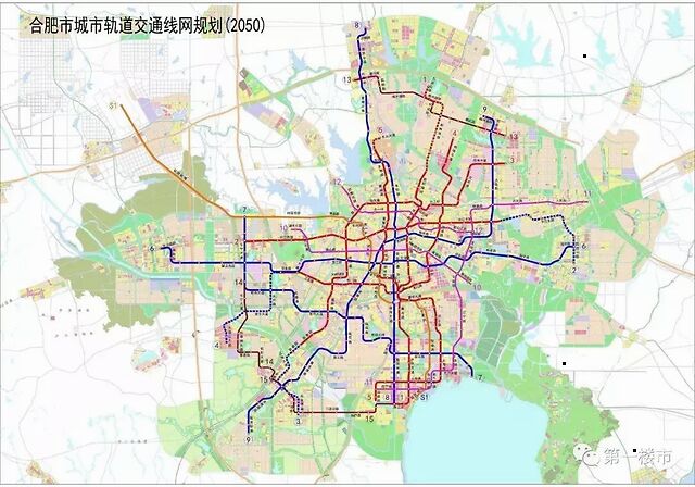 根据合肥市轨道交通线路网可知,到2050年,合肥远景线网将由 15条地铁