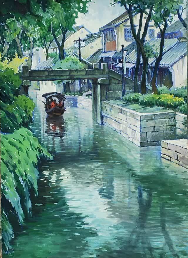 《三元桥》水粉 28x40cm 雍志坚