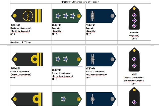巴西军衔很有特色,标示军官级别和兵种专业,最高军衔是元帅