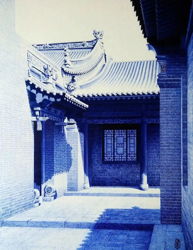 90后农村小伙圆珠笔画绝美古建筑,网友称:超写实堪比冷军