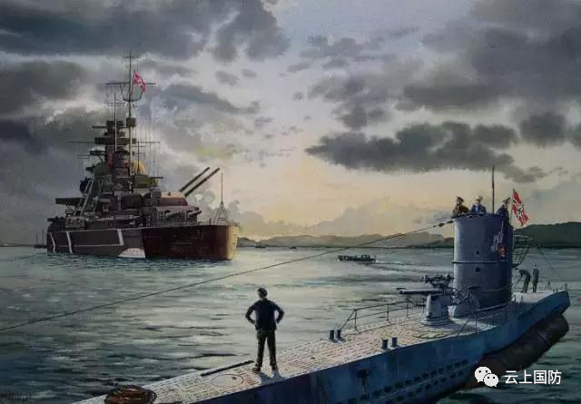 "俾斯麦"号与u-556号艇(油画)