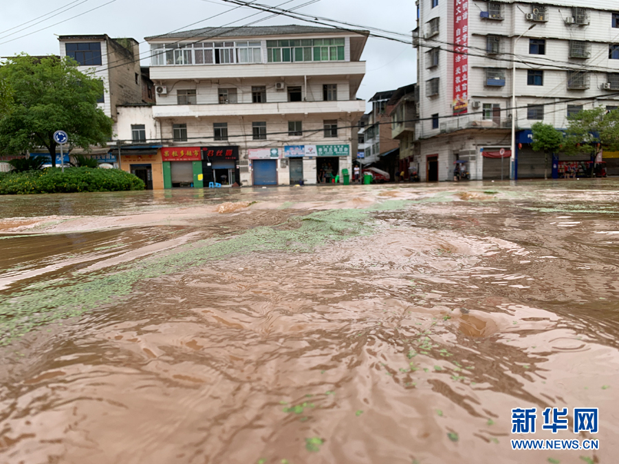 重庆市涪陵区龙潭河水猛涨导致当地场镇被淹.新华网发(夏雷 摄)