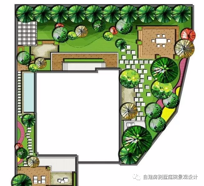 16个庭院景观规划设计彩平方案图豪宅自建房别墅农村乡村庭院子私家