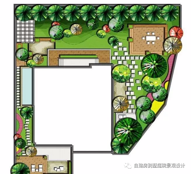 16个庭院景观规划设计彩平方案图—豪宅自建房别墅农村乡村庭院子