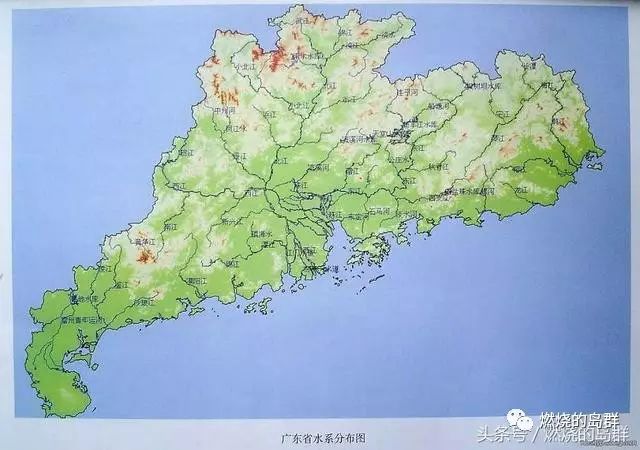 广东省水系分布图 由于西江干流水量大开阔,许多人也将西江视作一条